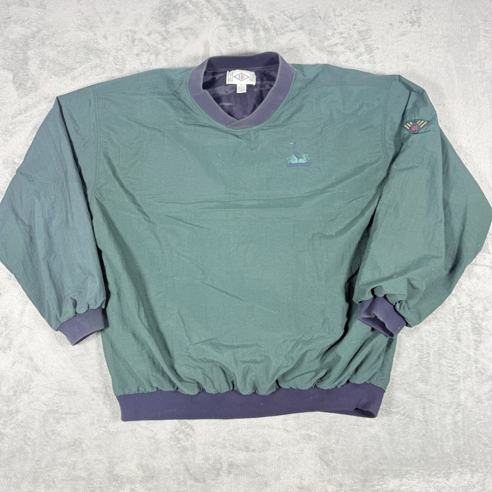 Vintage SDI Mens XL Windbreaker Pullover Riverwood Heron Green V-Neck 90s USA